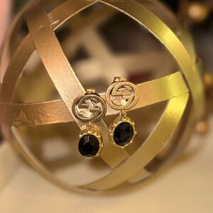Gucci GG Marmont drop gold and black crystal Earrings